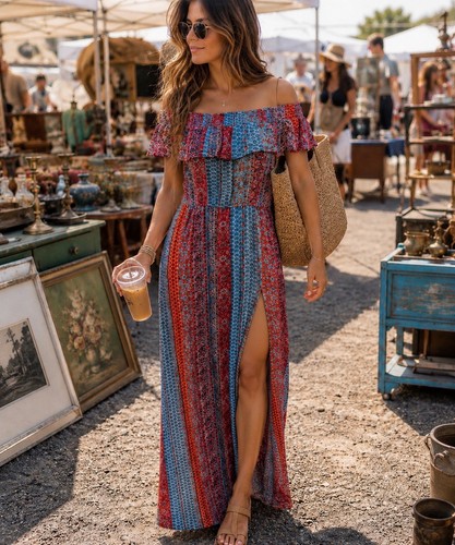 Maxi abito patchwork - , spalle
